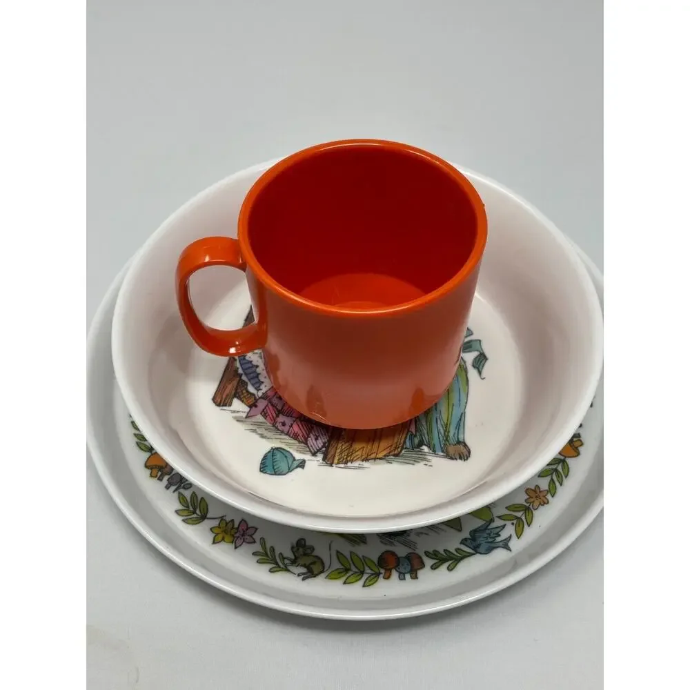 Vintage SiLite Melmac Style Child's Dish/Bowl/Cup Set Boy Bunny Cottagecore Home